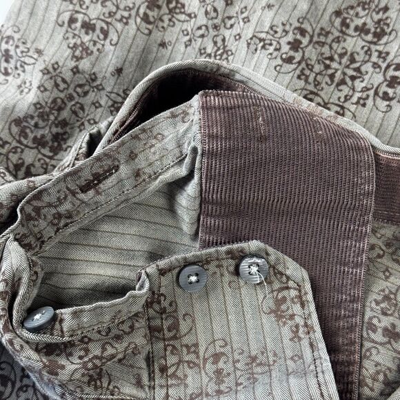 Vintage 90s Transcript Mens Shirt Brown Baroque Damask Long Sleeve Button Up - Picture 9 of 15